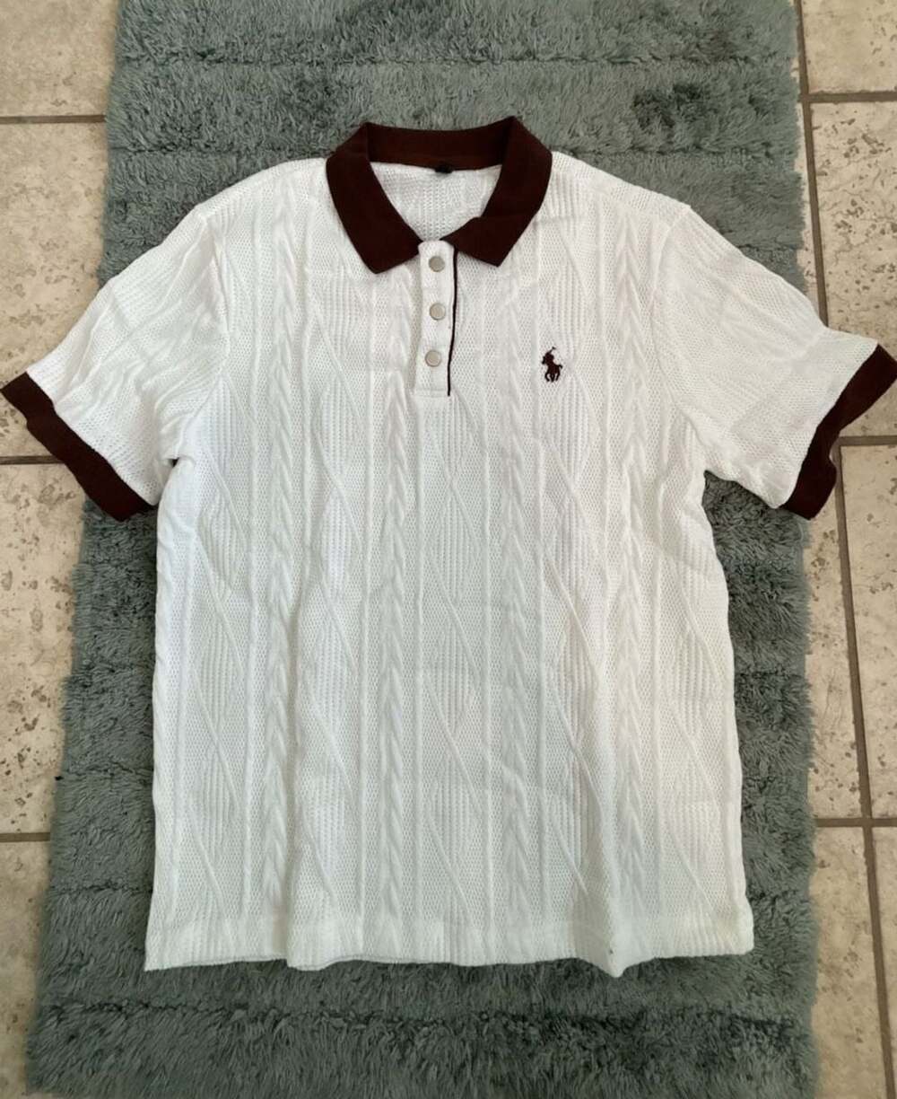 Polo Ralph Lauren Cable Knit Short Sleeve Polo Shirt with Contrast Collar